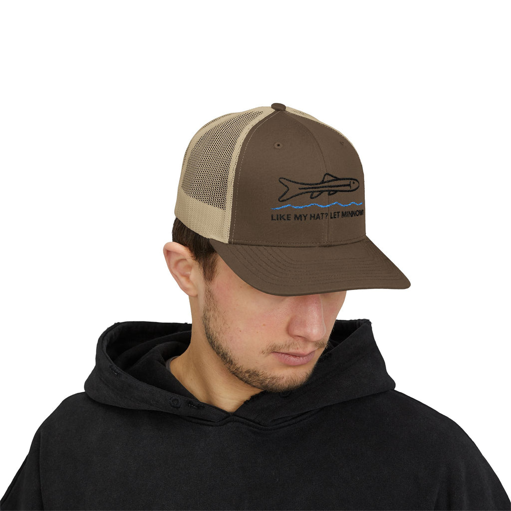 Pun Trucker Hat, Minnow Fish, Brown Baseball Hat for Fun Ourdoorsmen