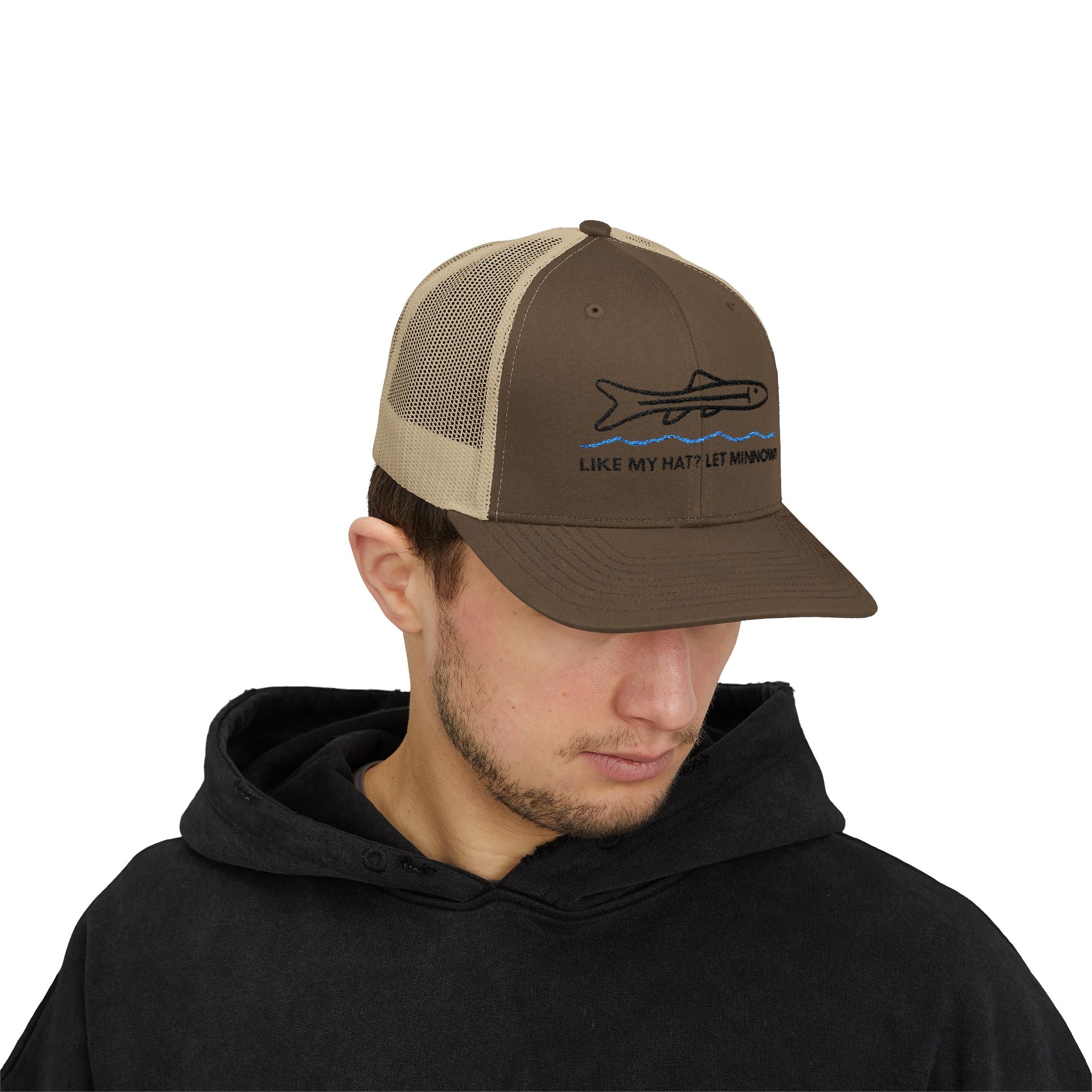 Pun Trucker Hat, Minnow Fish, Brown Baseball Hat for Fun Ourdoorsmen