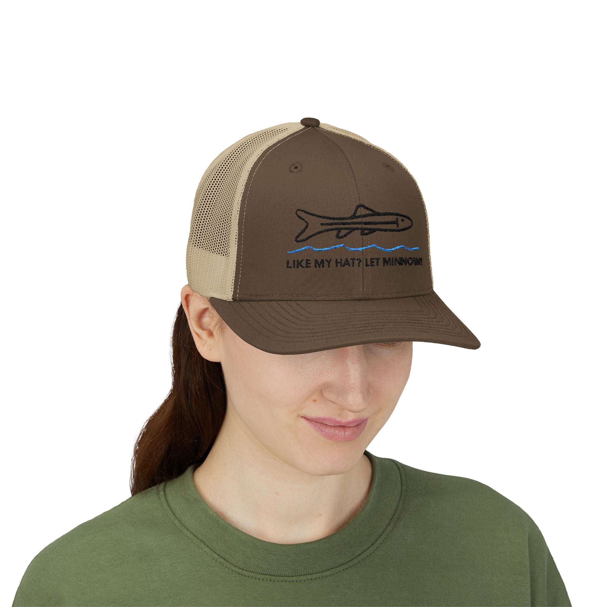 Pun Trucker Hat, Minnow Fish, Brown Baseball Hat for Fun Ourdoorsmen