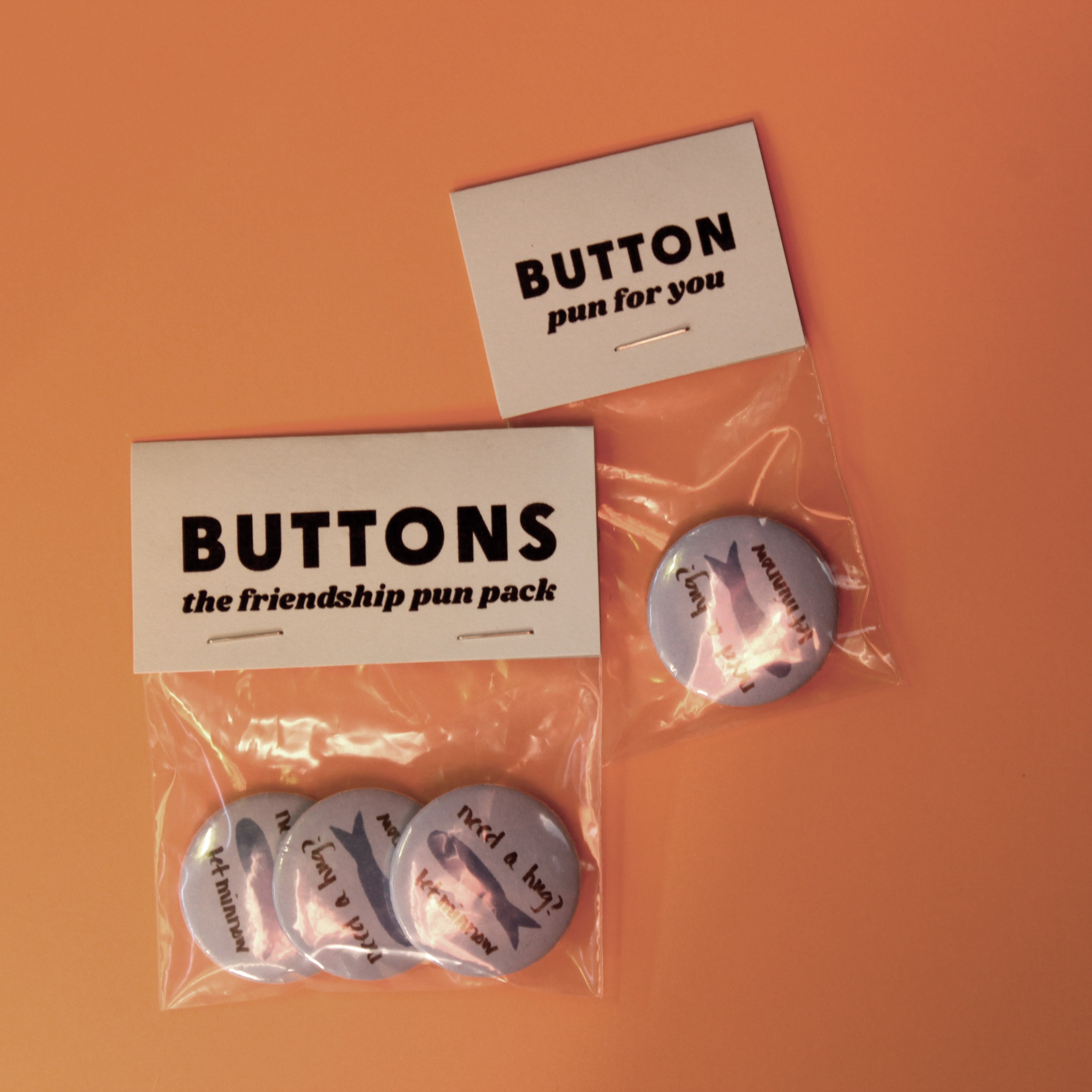 Pun Button | Need a Hug? Let Minnow Blue Fish
